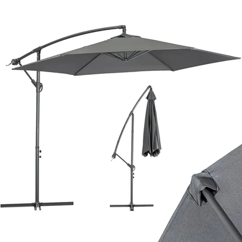 Ombrellone da Giardino Decentrato 3x3 Metri Grigio Palo Metallo Gazebo Piscina Economico