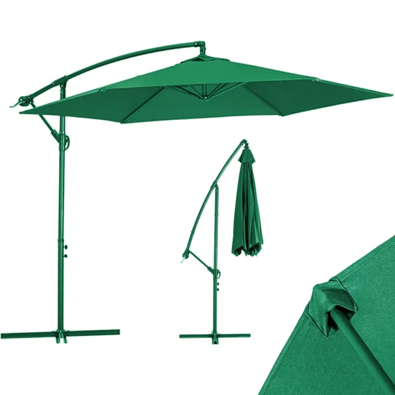 Ombrellone Giardino Decentrato 3x3Metri Full Verde Palo Metallo Gazebo Piscina Offerta Del Giorno