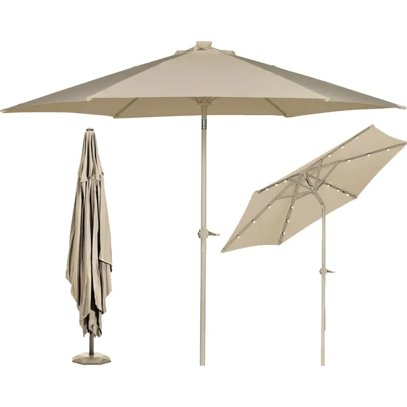 Saldi Ombrellone da Giardino Terrazzo Beige con 18 LED e Palo Centrale da Esterno