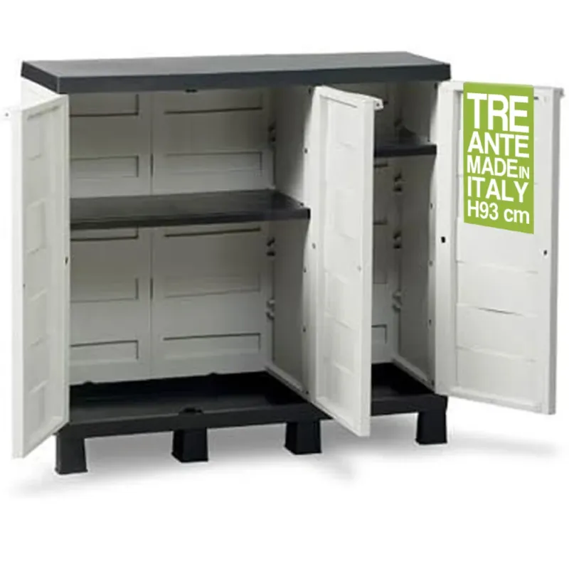 Mobile Armadio Basso 3 Ante Plastica con Chiusura a Lucchetto Esterno 97x37x93cm Prezzo Scontato
