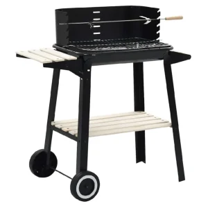 Di Tendenza Barbecue a Carbone Doghe in Legno Griglia Acciaio 2 Ruote Supporto 83x46x87cm