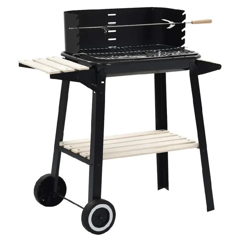 Di Tendenza Barbecue a Carbone Doghe in Legno Griglia Acciaio 2 Ruote Supporto 83x46x87cm