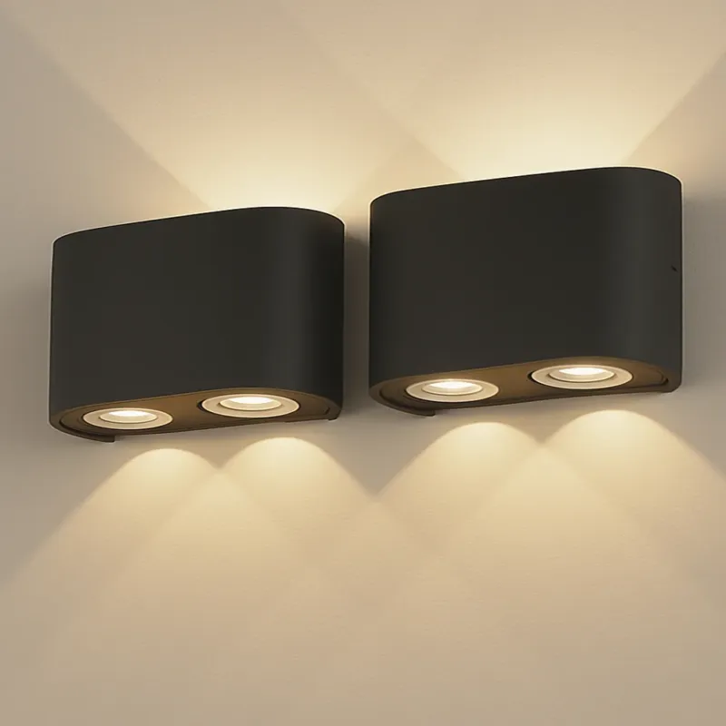 Set 2 Applique da Muro 4 Led Lampada a Parete Nero Luce Bianco Caldo 12x8x3cm Bestseller