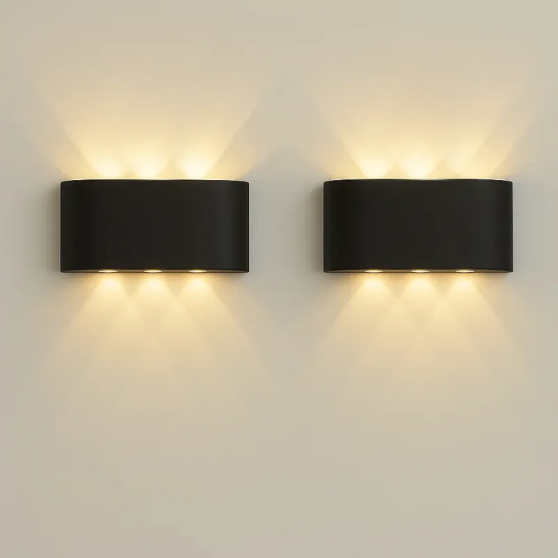 Set 2 Applique da Muro 6 Led Lampada a Parete Nero Luce Bianco Caldo 17x8x4cm Bestseller