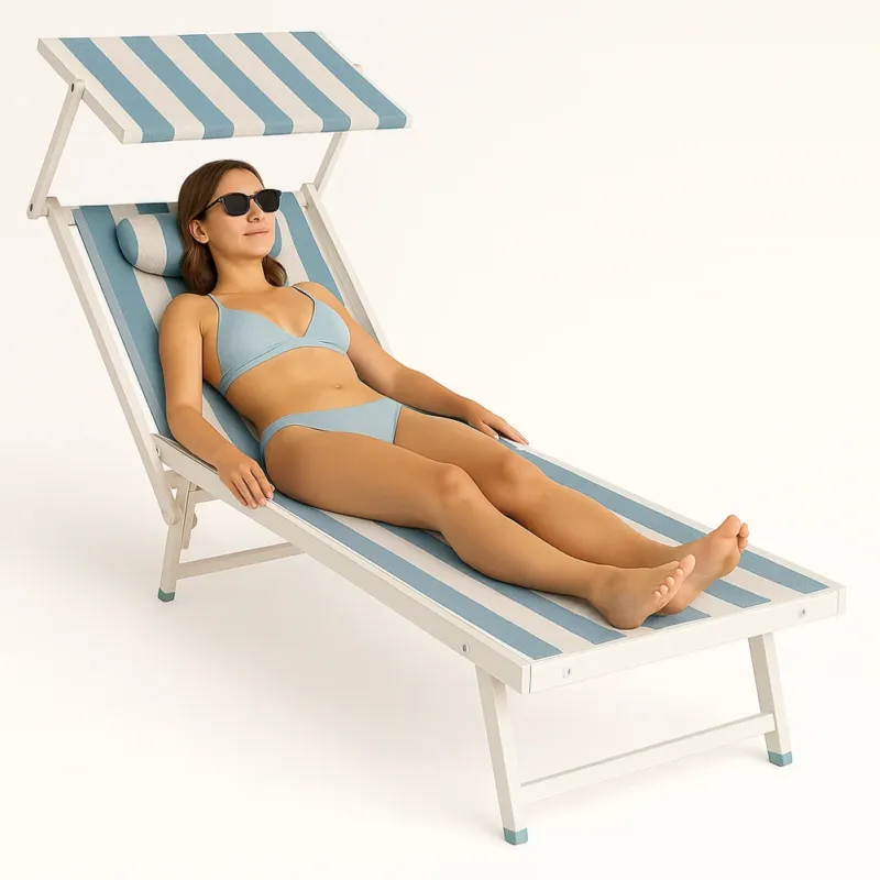 Offerta Limitata Lettino Sdraio Reclinabile Mare Piscina e Giardino Azzurro e Bianco con Parasole