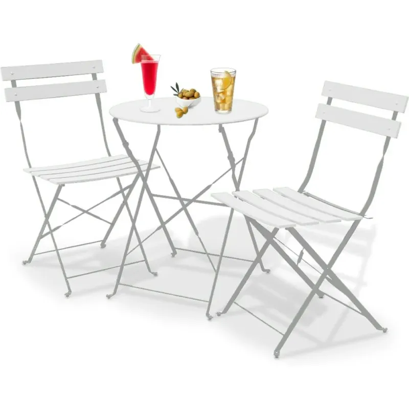 Ordina Subito Set 3 Pezzi Giardino Tavolo con 2 Sedie Bistrot Bianco Pieghevole Modello Parigi