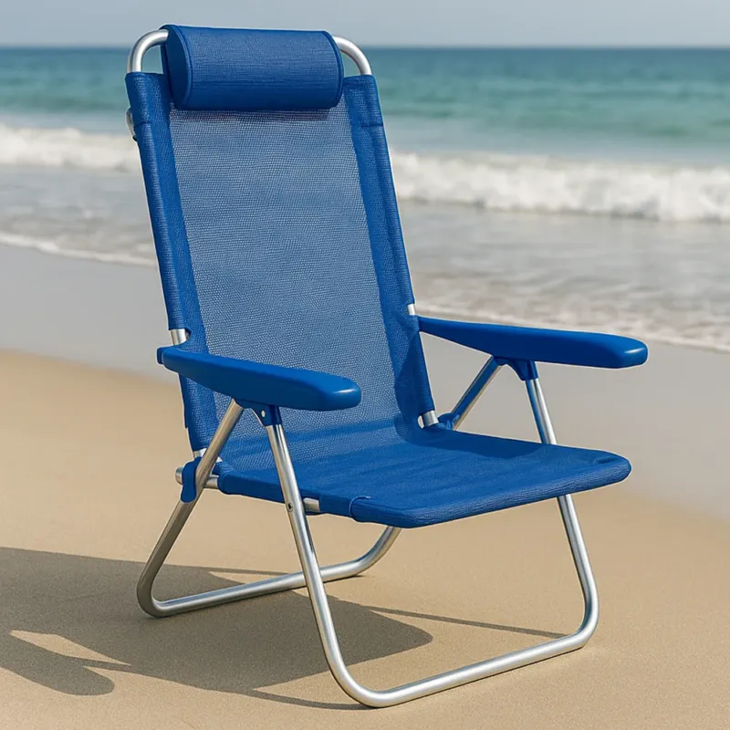 Spiaggina Pieghevole Portatile Schienale Reclinabile 5 Posizioni Sdraio Blu Promo Stagionale