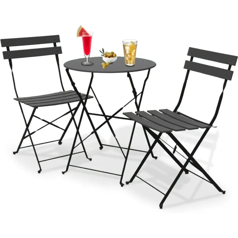Set 3 Pezzi Giardino Tavolo con 2 Sedie Bistrot Grigio Pieghevole Modello Parigi Compra Online