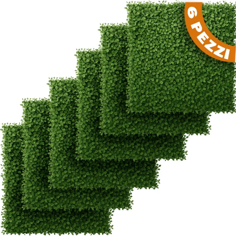 Economico Set 6 Pannelli Decorativi Edera Siepe da Muro Parete 50x50cm Verde Muschio