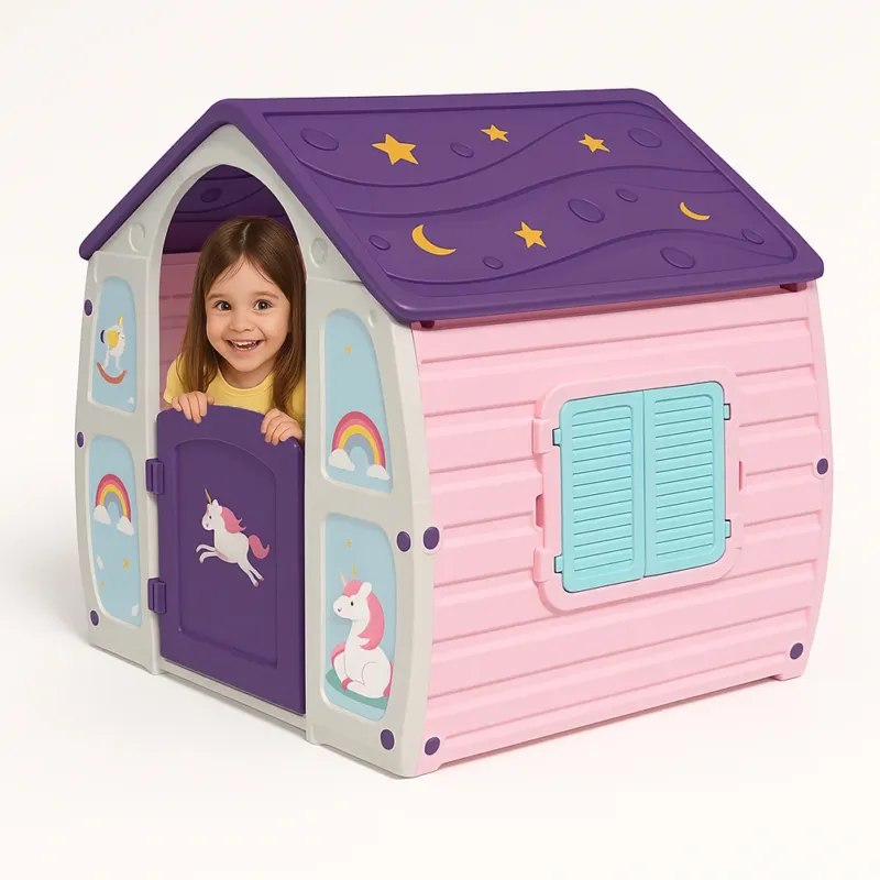 Promozione Esclusiva Casetta Giocattolo per Bambini Tema Unicorno Casa Gioco in Plastica 102x89x109cm