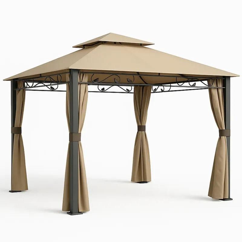 Economico Gazebo Arion 3x3 mt Telo Copertura PVC Moka Zanzariere Laterali Pali Alluminio