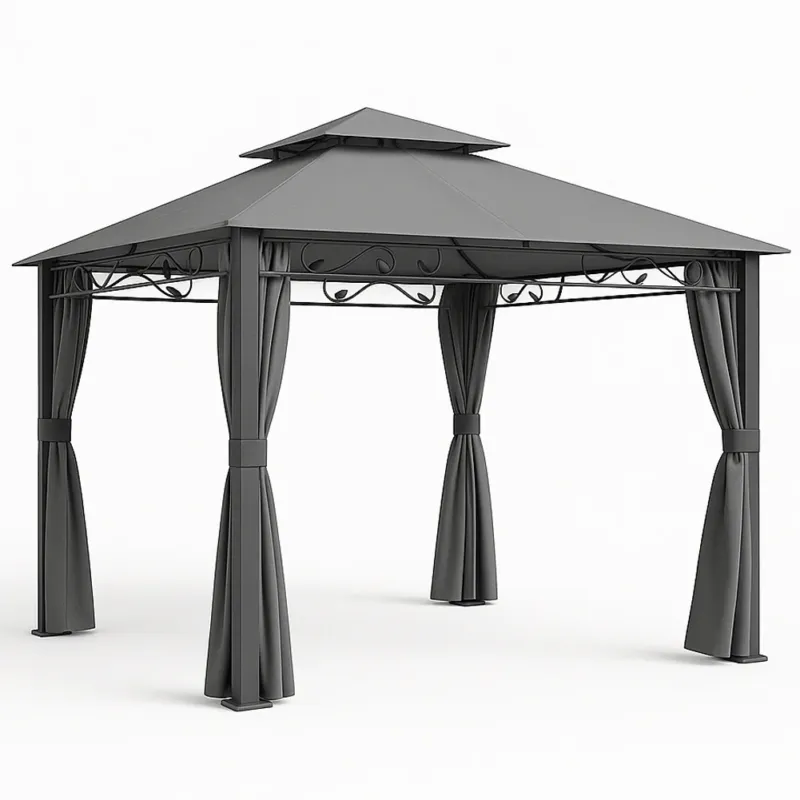 Gazebo Arion 3x3 mt Telo Copertura PVC Grigio Zanzariere Laterali Pali Alluminio Occasione Imperdibile