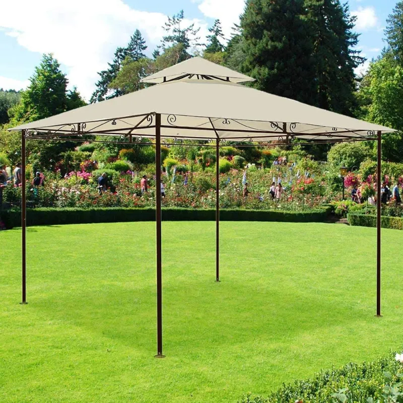Gazebo Da Giardino 3x3 Metri Struttura Metallo Telo Antipioggia Moka Waterproof Pagamento Sicuro