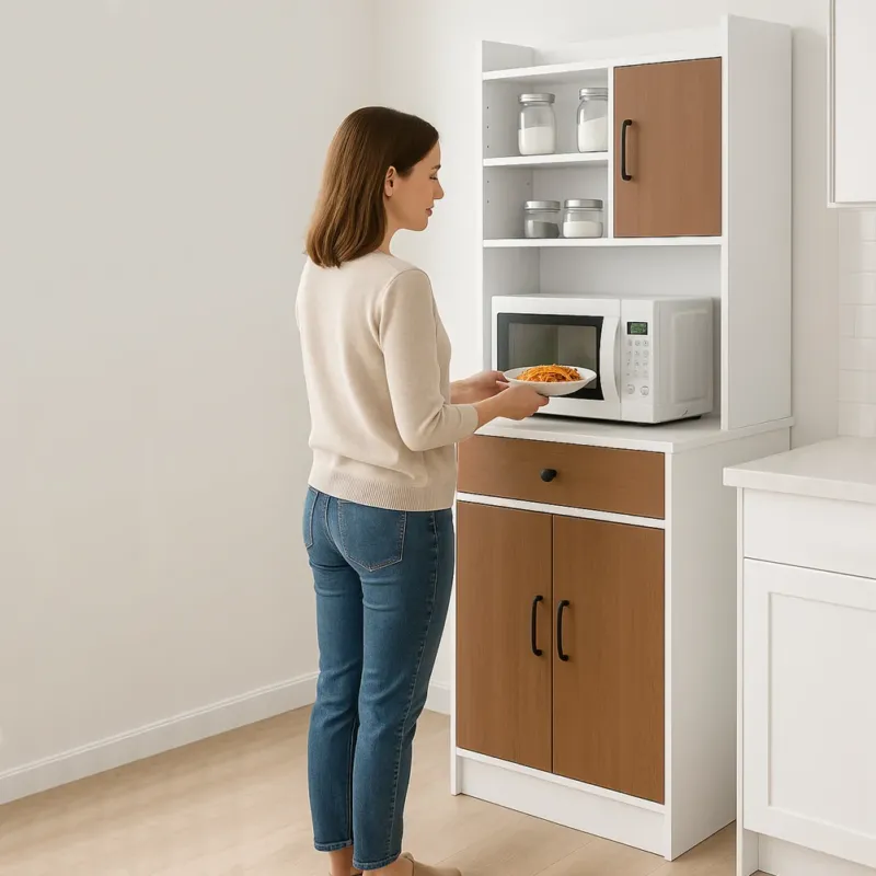 Prezzo Basso Armadio da Cucina Alto Credenza Multiuso Mobile Salvaspazio Bianco e Quercia