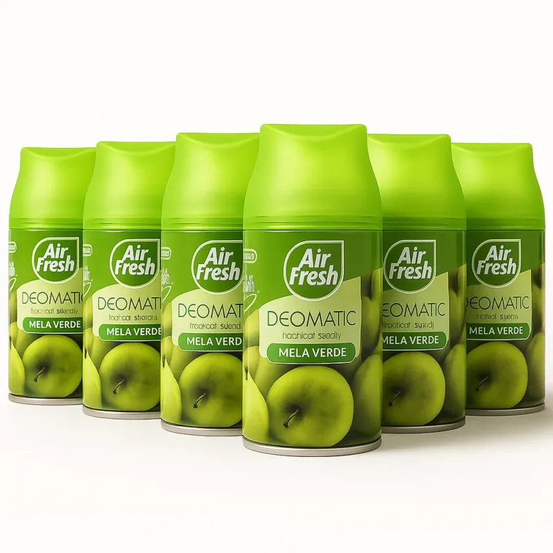 Novità AIR FRESH Deomatic Set 6 x 250 ml Ricarica Spray Profumatore Ambiente Mela Verde