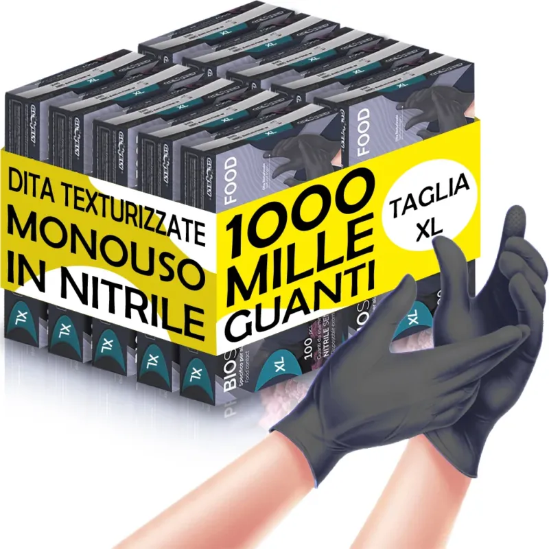 1000 x Guanti in Nitrile Monouso Nero Cobalto Senza Polvere e Lattice Taglia XL Occasione Imperdibile