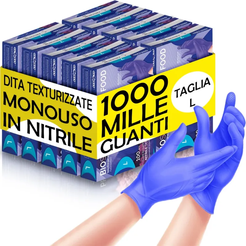 Esclusivo 1000 x Guanti in Nitrile Monouso Blu Cobalto Senza Polvere e Lattice Taglia L