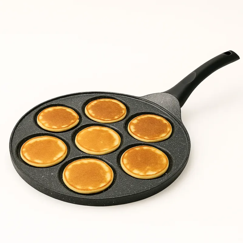 Nuovo Arrivo Padella 7 Mini Pancake da 8cm Antiaderente Colazione Brunch Dessert Piastra 26cm