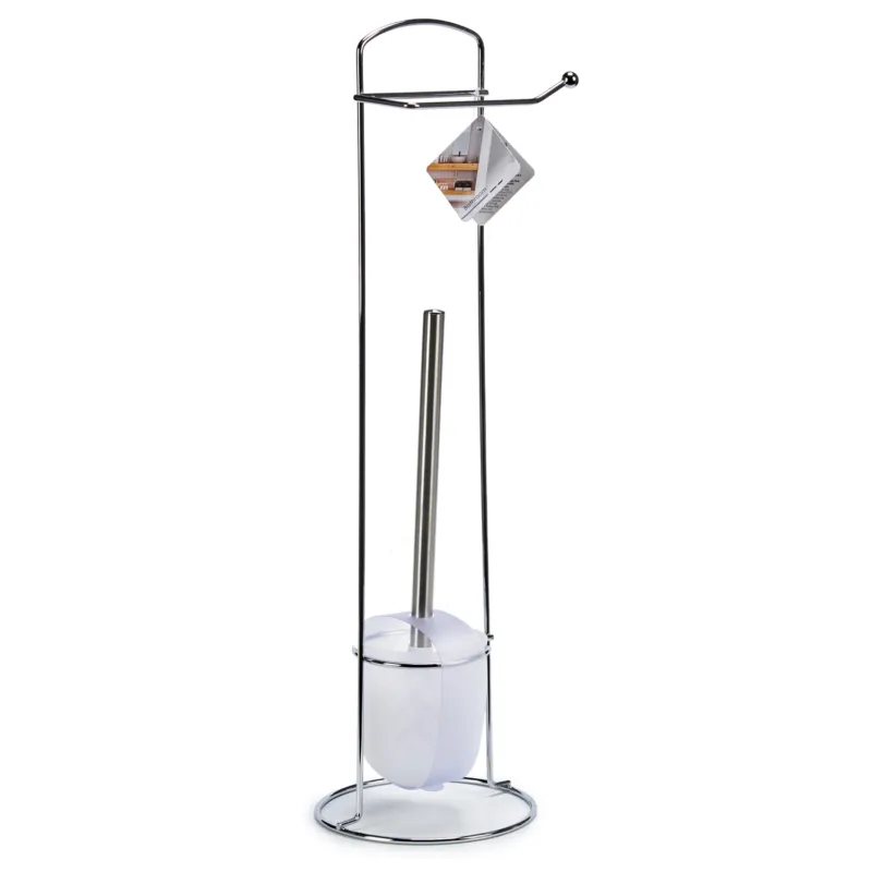 Piantana da Bagno Porta Rotolo e Porta Scopino Metallo Cromo h 59 cm Salvaspazio Promozione Esclusiva