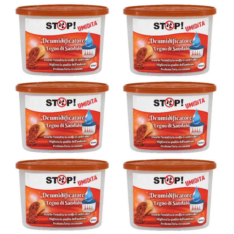6pezzi Deumidificatore Casa Portatile 500ml contro Muffa Assorbi Umidità Sandalo Offerta Limitata