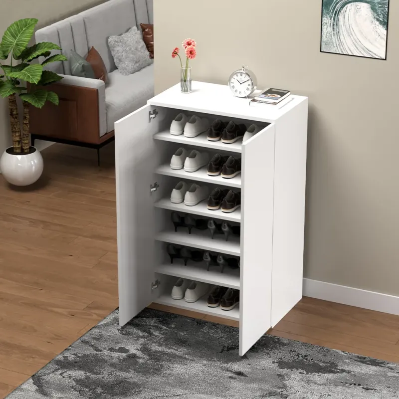 Scarpiera Salvaspazio con 2 Ante e 6 Ripiani Porta Scarpe in Legno 60x32x95cm Pagamento Sicuro