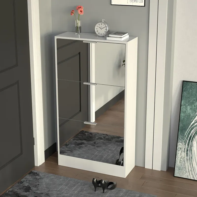 Direttamente Dal Produttore Scarpiera con 3 Ante a Specchio Ribaltabili Porta Scarpe Salvaspazio 63x24x115cm
