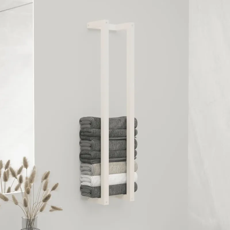 Saldi Portasciugamani Bianco 23x18x110 cm in Legno Massello di Pino