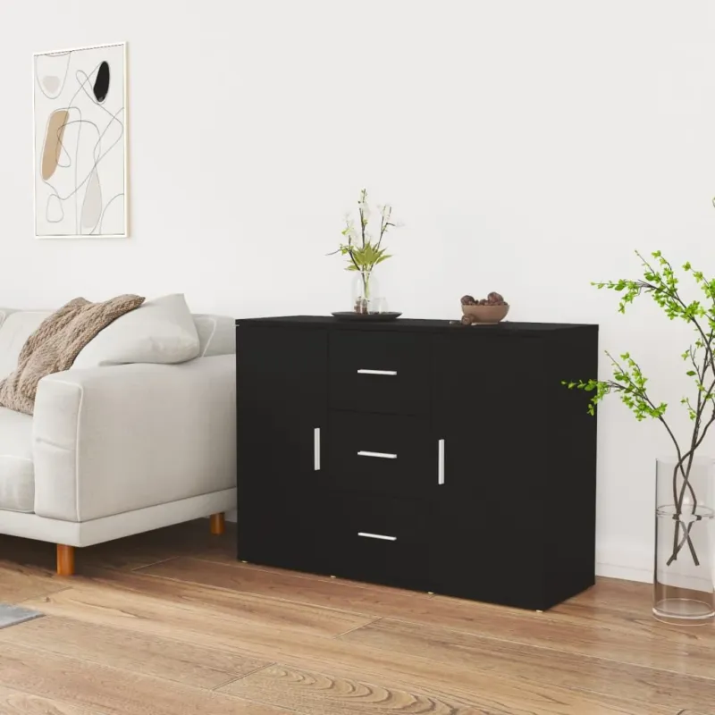 Credenza Nera 91x29,5x65 cm in Legno Multistrato Esclusivo