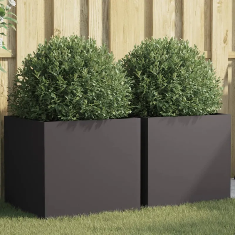 Coppia Fioriere 2 pz Colore Nero 49x47x46 cm in Acciaio per Balcone Giardino Nuova Collezione