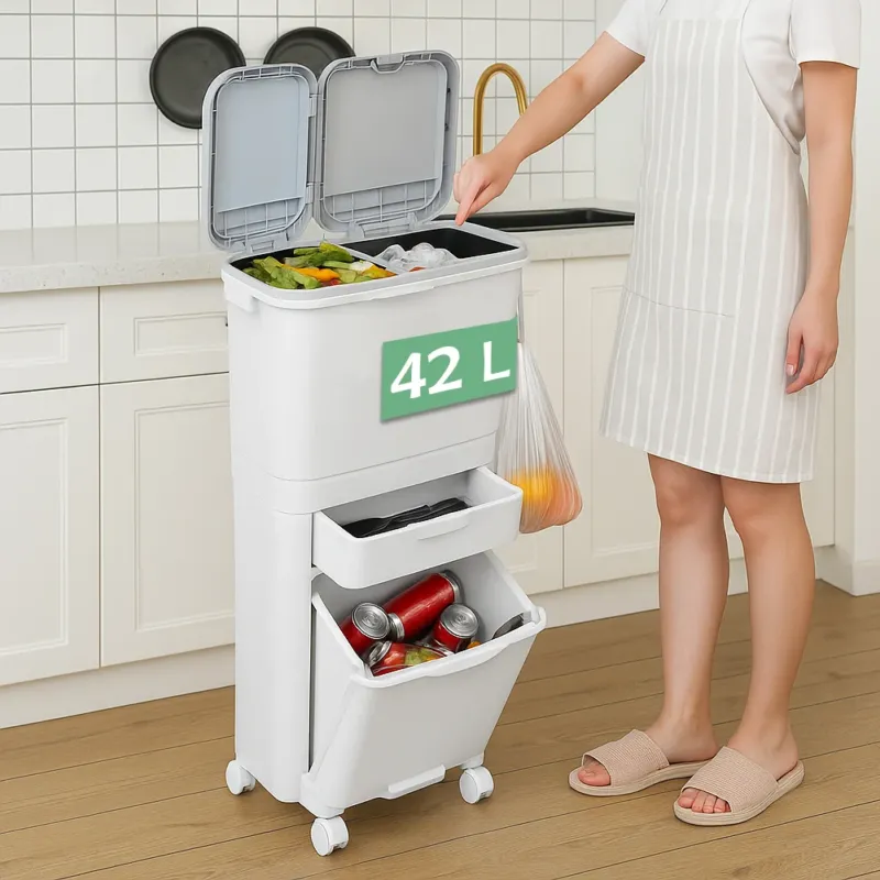 Pattumiera da Cucina Doppio Bidone 42L Secchio con Cassetto Separazione Rifiuti A Buon Prezzo