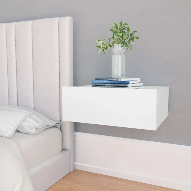 Comodini Pensili 2pz Bianchi 40x30x15 cm in Legno Multistrato Consegna Rapida