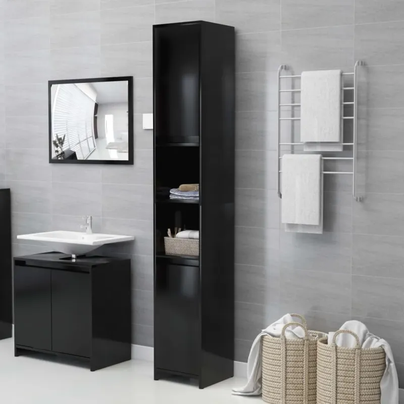 Mobile da Bagno Nero 30x30x183,5 cm in Legno Multistrato Quantità Limitata