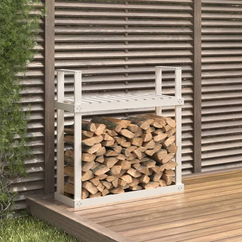Non Perdere Portalegna Bianco 110x35x108,5 cm in Legno Massello di Pino