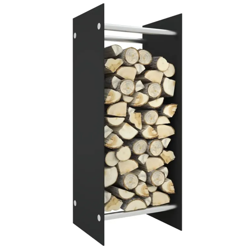 Consegna Rapida Porta Legna Nero 40x35x100 cm Portaceppi in Vetro Temperato