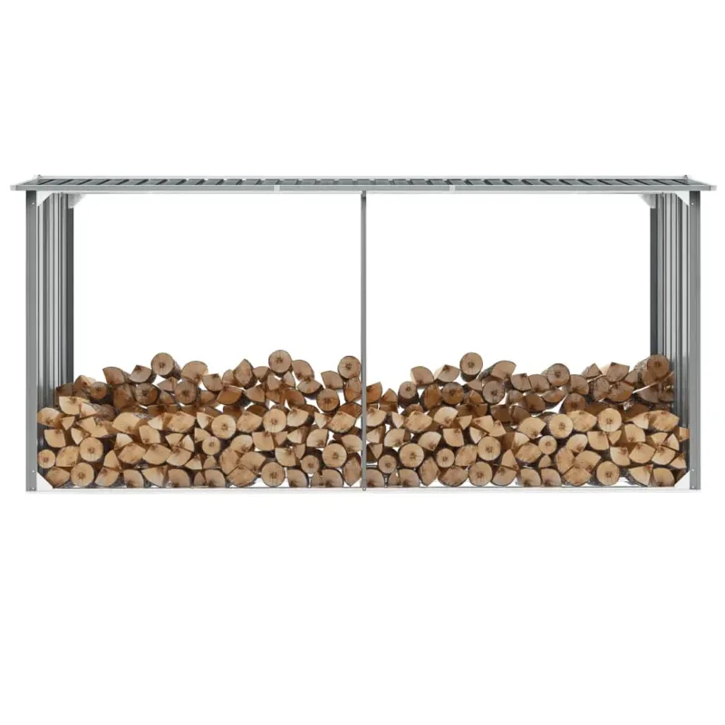 Portalegna da Giardino Capannone in Acciaio Zincato 330x92x153cm Grigio Sconto