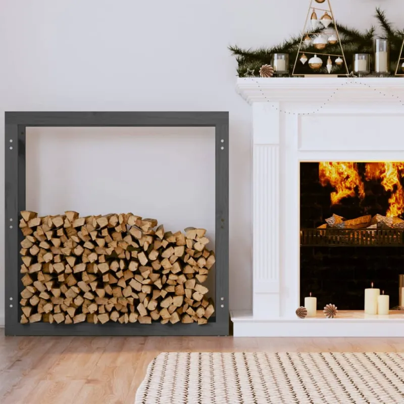 Prezzo Ridotto Portalegna Grigio 100x25x100 cm in Legno Massello di Pino
