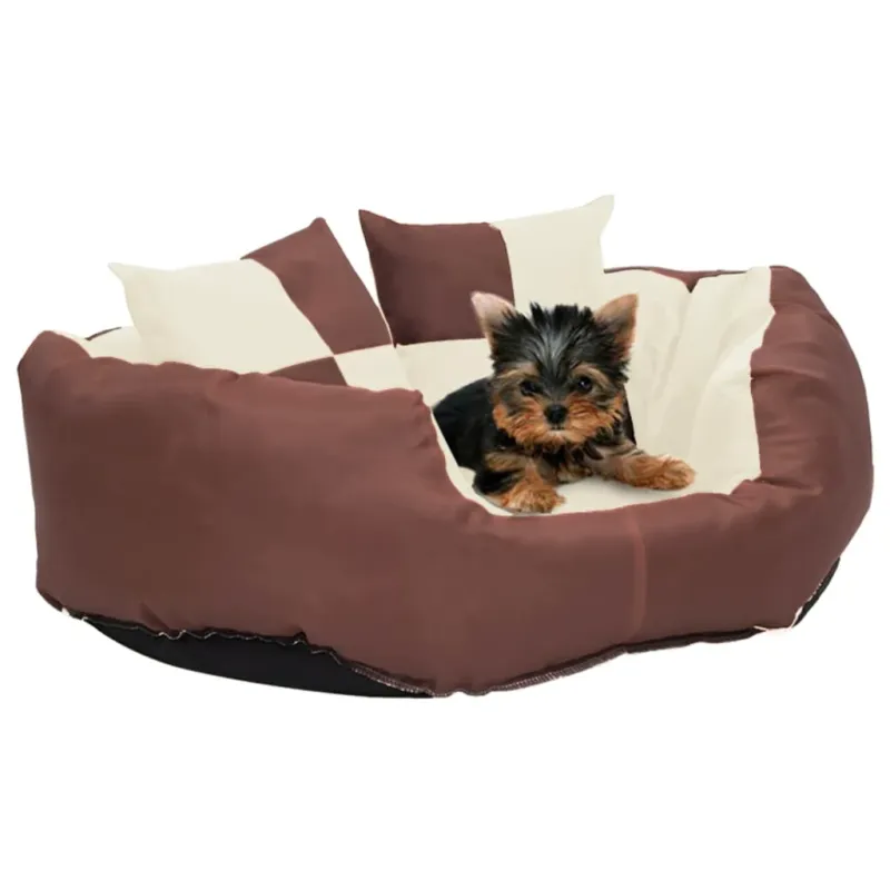 Cuscino per Cani Reversibile Lavabile Marrone Crema 65x50x20 cm Popolare
