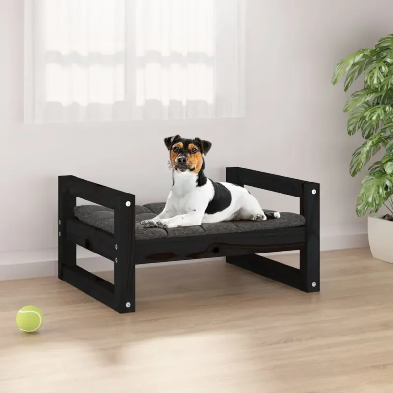 Consegna Rapida Cuccia per Cani Nera 55,5x45,5x28cm in Legno Massello di Pino