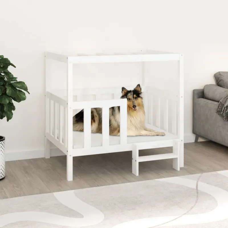 Cuccia per Cani Cuccetta 105,5x83,5x100 cm Legno Massello di Pino Bianca Offerta Speciale