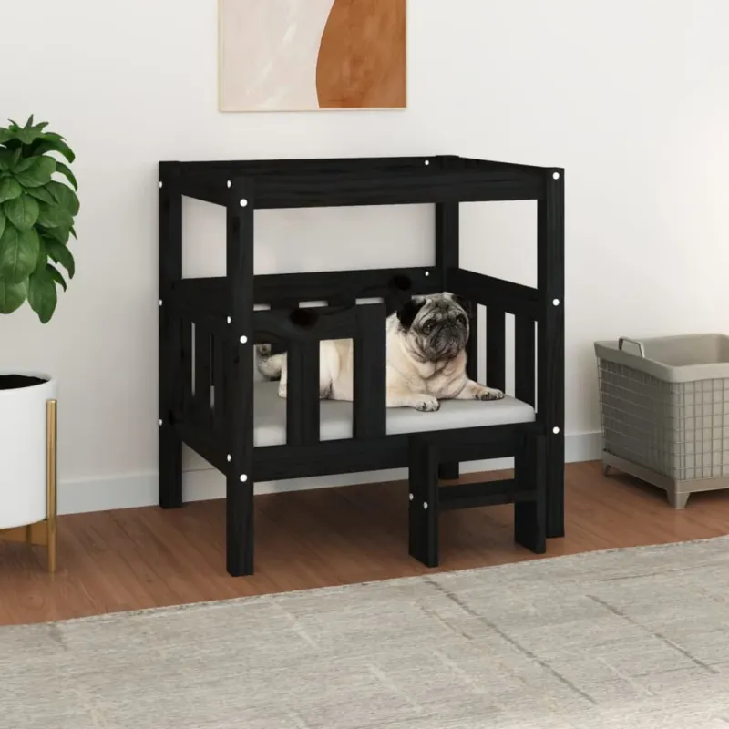 Cuccia per Cani Cuccetta 65,5x43x70 cm in Legno Massello di Pino Colore Nero Ultima Occasione