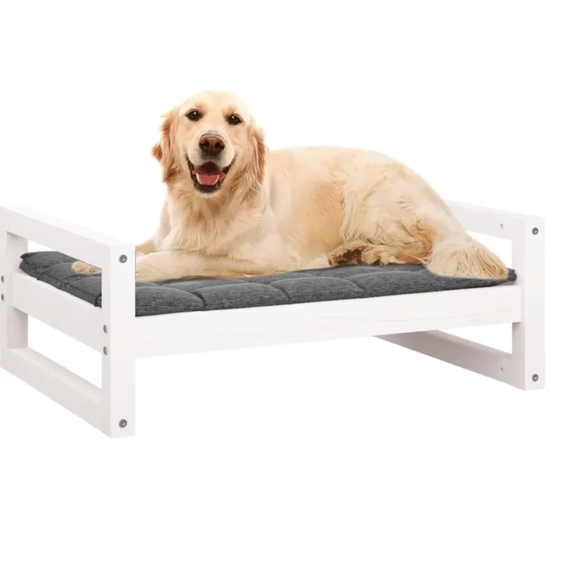 Cuccia per Cani Rettangolare Bianca 75,5x55,5x28cm in Legno Massello di Pino Vendita Finale