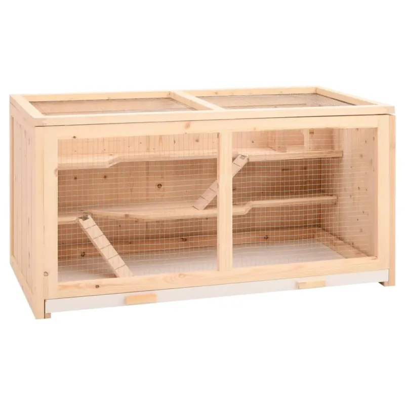 Gabbia per Criceti in Legno Massello di Abete Con Accessori 89,5x45x45 cm Novità