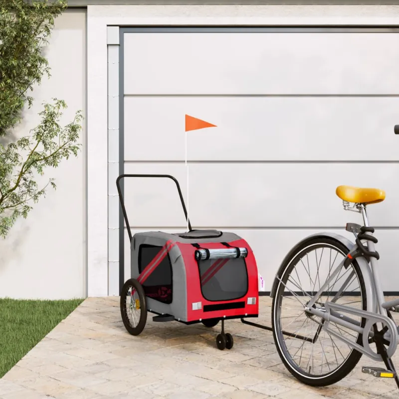 Promozione Esclusiva Rimorchio da Bici per Cani da Trasporto Rosso e Grigio Oxford e Ferro