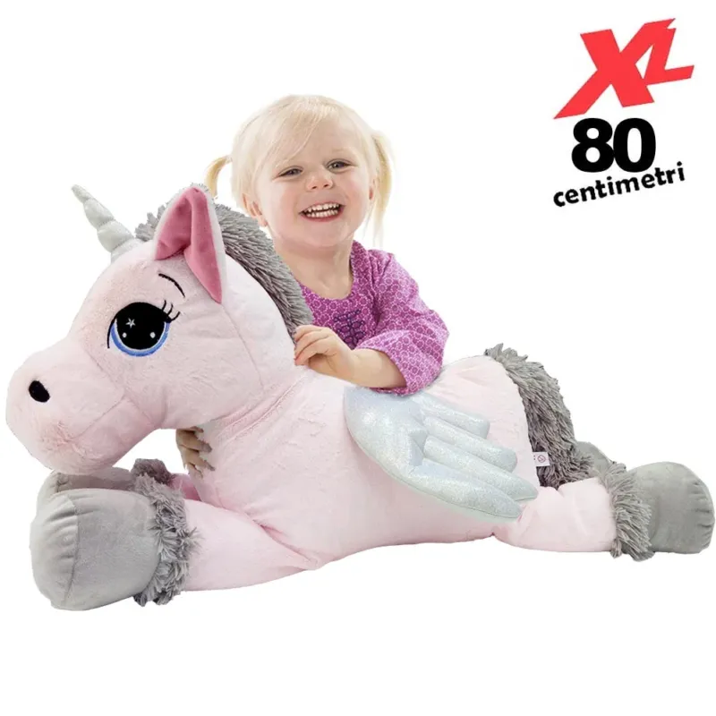 Peluche Unicorno Gigante XL 80cm Cavallo Pupazzo Giocattolo Bambini Morbido Rosa Saldi