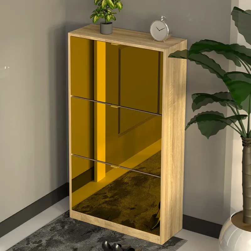 Scarpiera 3 Ante a Specchio Marrone Slim con Maniglia Salvaspazio 63x24x115cm Soddisfatti O Rimborsati