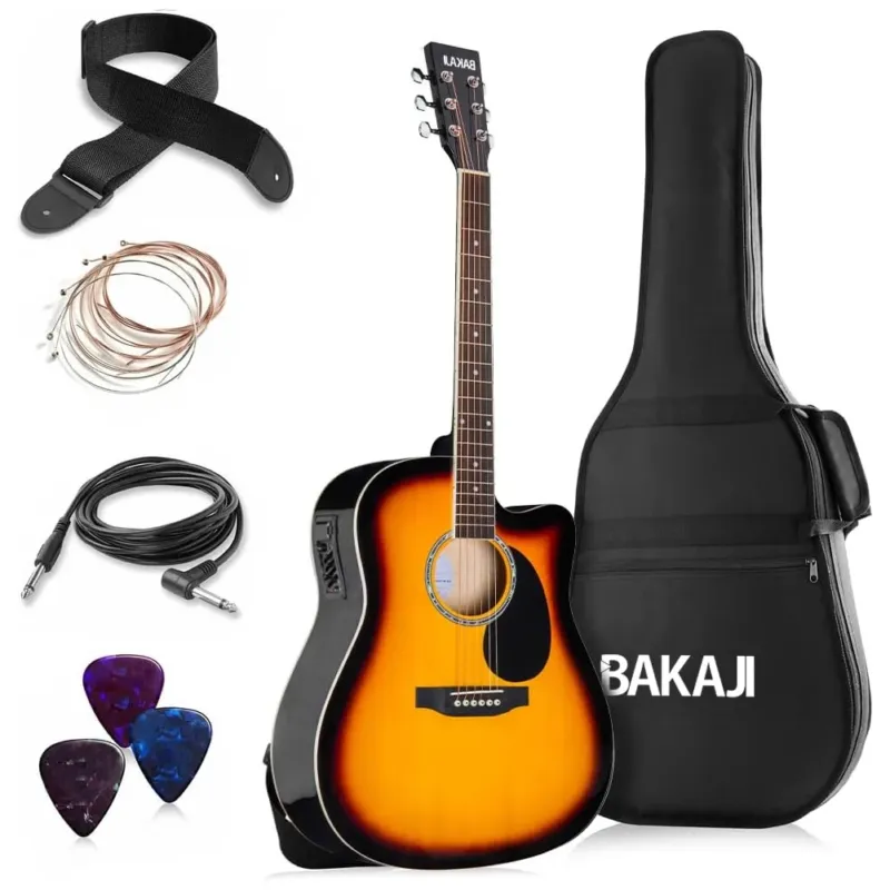 Nuova Collezione Chitarra Acustica Elettrica Slim 41" Sunburst Kit Corde Plettro Tracolla e Cavo