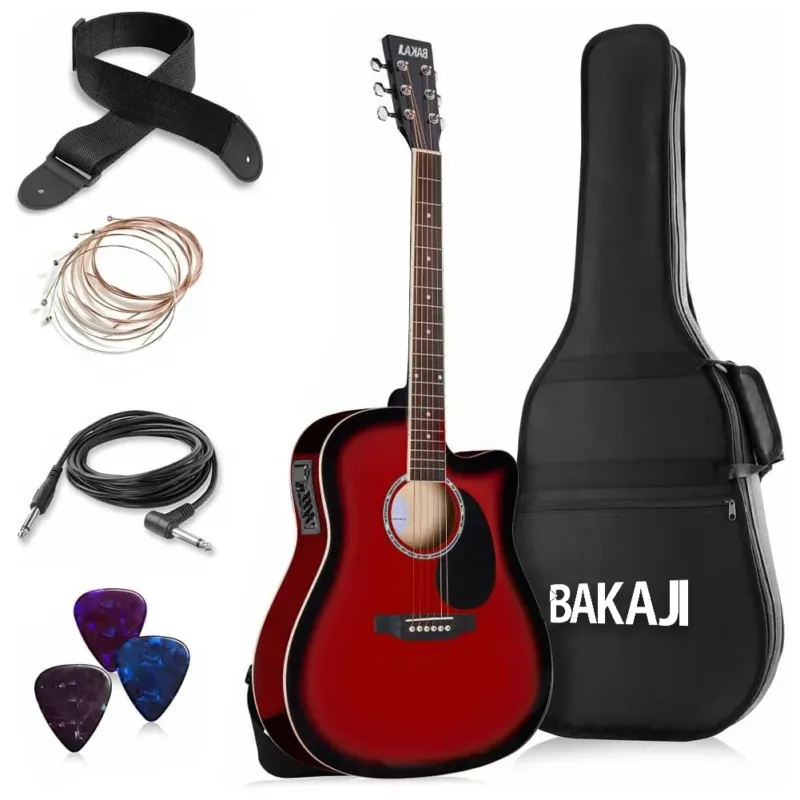 Prezzo Conveniente Chitarra Acustica Elettrica Slim 41" Redburst Kit Corde Plettro Tracolla e Cavo
