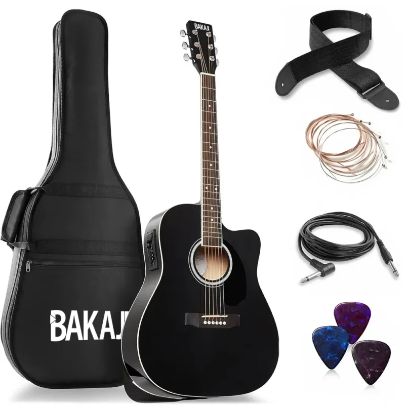 Direttamente Dal Produttore Chitarra Acustica Elettrica 41" Nero Equalizzatore Kit Corde Plettro Tracolla