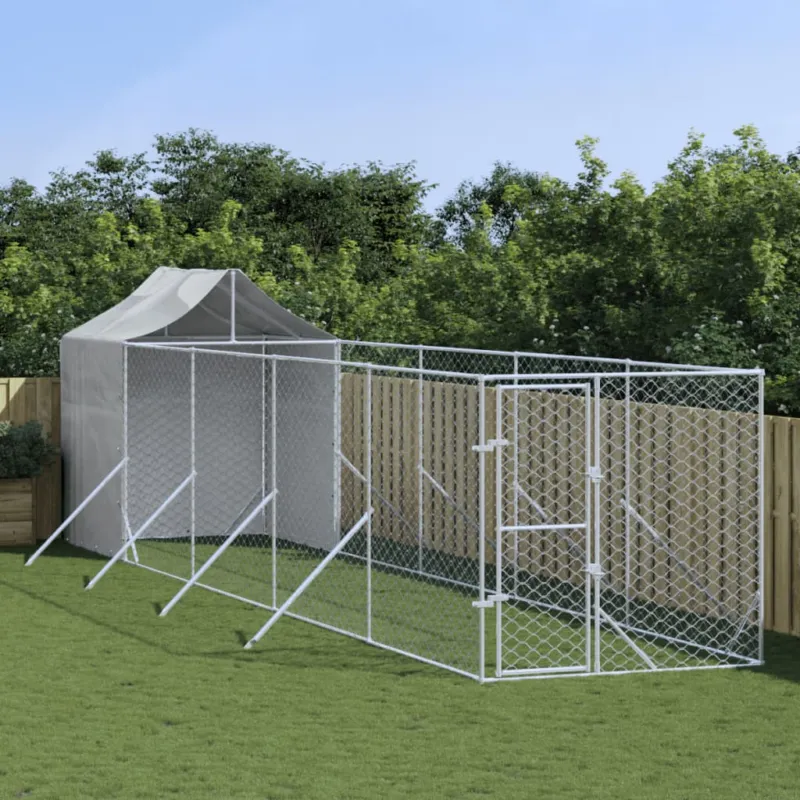 Cuccia per Cani Gatti Recinto da Esterno Tetto Argento 2x10x2,5m Acciaio Zincato Nuovo Arrivo