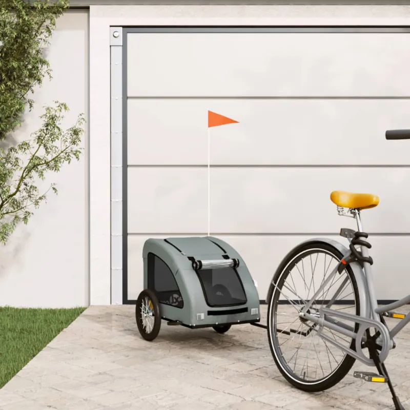 Rimorchio da Bici per Cani Gatti Grigio in Tessuto Oxford e Ferro PVC Offerta